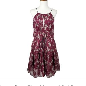 Cinq a Sept maroon floral lotus silk mini dress